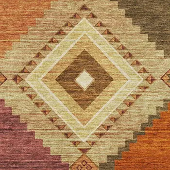 3' X 5' Brown Orange And Beige Geometric Washable Area Rug With UV Protection
