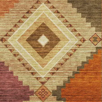 5' X 8' Brown Orange And Beige Geometric Washable Area Rug With UV Protection