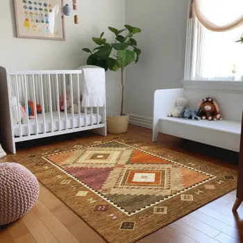 8' X 10' Brown Orange And Beige Geometric Washable Area Rug With UV Protection
