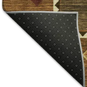 9' X 12' Brown Orange And Beige Geometric Washable Area Rug With UV Protection