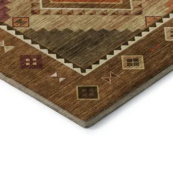 10' X 14' Brown Orange And Beige Geometric Washable Area Rug With UV Protection