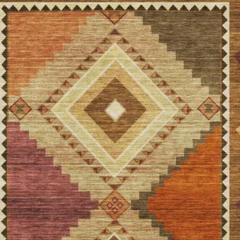 10' X 14' Brown Orange And Beige Geometric Washable Area Rug With UV Protection