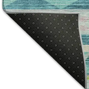 8' X 10' Persian Blue Lime Green And Silver Geometric Washable Area Rug With UV Protection
