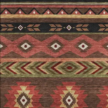 8' X 10' Brown Green And Rust Geometric Washable Area Rug With UV Protection