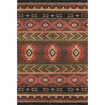 10' X 14' Brown Green And Rust Geometric Washable Area Rug With UV Protection