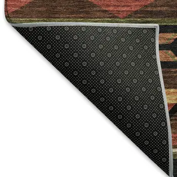 10' X 14' Brown Green And Rust Geometric Washable Area Rug With UV Protection