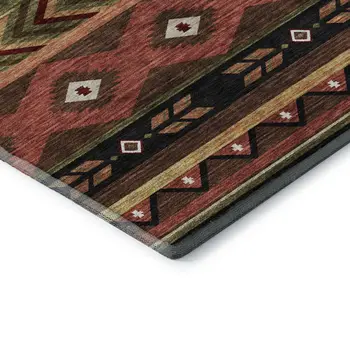 10' X 14' Brown Green And Rust Geometric Washable Area Rug With UV Protection
