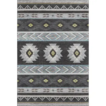 3' X 5' Midnight Gold And Ivory Geometric Washable Area Rug With UV Protection