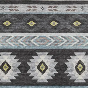 3' X 5' Midnight Gold And Ivory Geometric Washable Area Rug With UV Protection