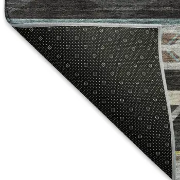 9' X 12' Midnight Gold And Ivory Geometric Washable Area Rug With UV Protection