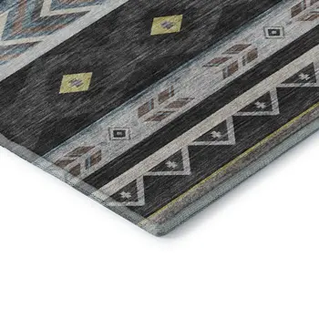 9' X 12' Midnight Gold And Ivory Geometric Washable Area Rug With UV Protection