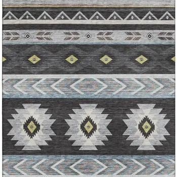 9' X 12' Midnight Gold And Ivory Geometric Washable Area Rug With UV Protection