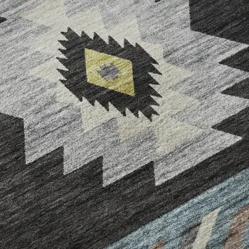 10' X 14' Midnight Gold And Ivory Geometric Washable Area Rug With UV Protection