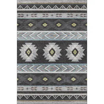 10' X 14' Midnight Gold And Ivory Geometric Washable Area Rug With UV Protection