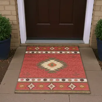 3' X 5' Cinnamon Ivory And Beige Geometric Washable Area Rug With UV Protection