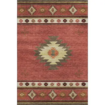 5' X 8' Cinnamon Ivory And Beige Geometric Washable Area Rug With UV Protection
