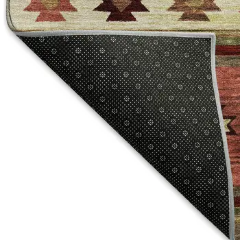 5' X 8' Cinnamon Ivory And Beige Geometric Washable Area Rug With UV Protection
