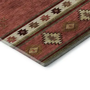 5' X 8' Cinnamon Ivory And Beige Geometric Washable Area Rug With UV Protection