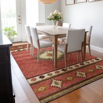 5' X 8' Cinnamon Ivory And Beige Geometric Washable Area Rug With UV Protection