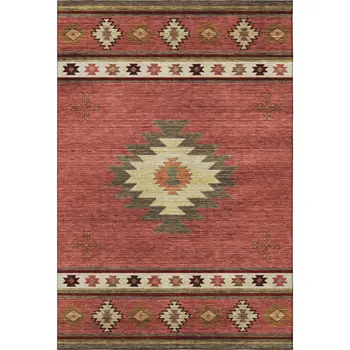 5' X 8' Cinnamon Ivory And Beige Geometric Washable Area Rug With UV Protection