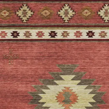 8' X 10' Cinnamon Ivory And Beige Geometric Washable Area Rug With UV Protection