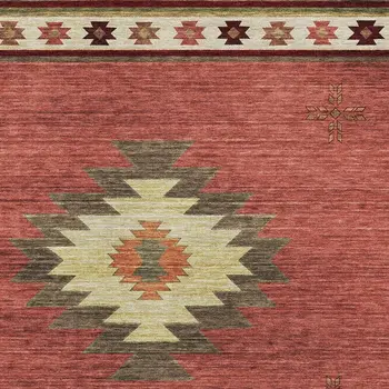 9' X 12' Cinnamon Ivory And Beige Geometric Washable Area Rug With UV Protection
