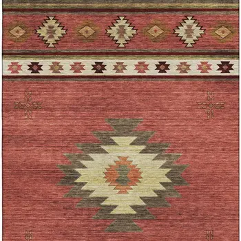 9' X 12' Cinnamon Ivory And Beige Geometric Washable Area Rug With UV Protection