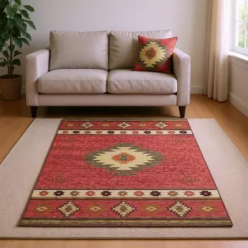10' X 14' Cinnamon Ivory And Beige Geometric Washable Area Rug With UV Protection
