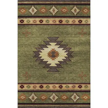 8' X 10' Green Beige And Brown Geometric Washable Area Rug With UV Protection