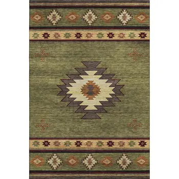 10' X 14' Green Beige And Brown Geometric Washable Area Rug With UV Protection