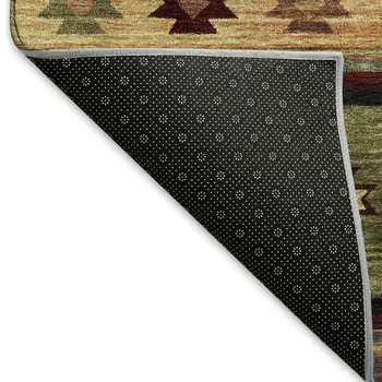 10' X 14' Green Beige And Brown Geometric Washable Area Rug With UV Protection