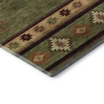 10' X 14' Green Beige And Brown Geometric Washable Area Rug With UV Protection