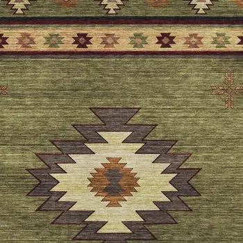 10' X 14' Green Beige And Brown Geometric Washable Area Rug With UV Protection