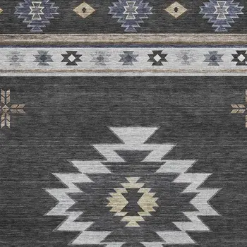 3' X 5' Midnight Ivory And Beige Geometric Washable Area Rug With UV Protection