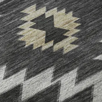 8' Midnight Ivory And Beige Geometric Washable Round Rug With UV Protection