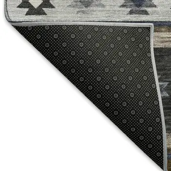 8' X 10' Midnight Ivory And Beige Geometric Washable Area Rug With UV Protection
