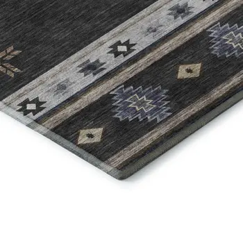 8' X 10' Midnight Ivory And Beige Geometric Washable Area Rug With UV Protection