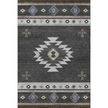 8' X 10' Midnight Ivory And Beige Geometric Washable Area Rug With UV Protection