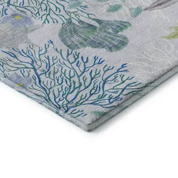3' X 5' Aqua Ivory And Green Geometric Washable Area Rug With UV Protection