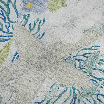 5' X 8' Aqua Ivory And Green Geometric Washable Area Rug With UV Protection