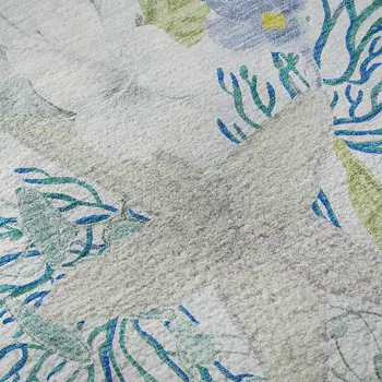 9' X 12' Aqua Ivory And Green Geometric Washable Area Rug With UV Protection