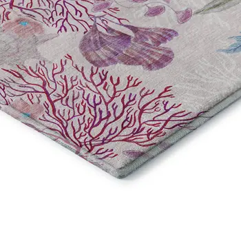 3' X 5' Raspberry Ivory And Blue Geometric Washable Area Rug With UV Protection
