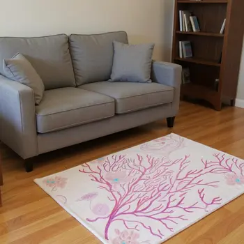 8' Raspberry Ivory And Blue Geometric Washable Round Rug With UV Protection