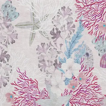 9' X 12' Raspberry Ivory And Blue Geometric Washable Area Rug With UV Protection