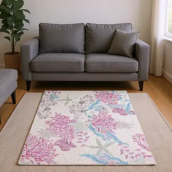10' X 14' Raspberry Ivory And Blue Geometric Washable Area Rug With UV Protection