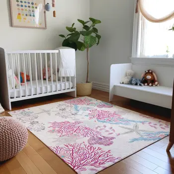 10' X 14' Raspberry Ivory And Blue Geometric Washable Area Rug With UV Protection