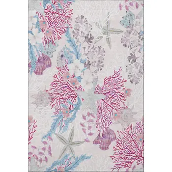 10' X 14' Raspberry Ivory And Blue Geometric Washable Area Rug With UV Protection
