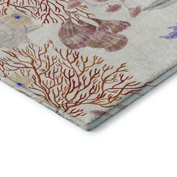 5' X 8' Cinnamon Ivory And Plum Geometric Washable Area Rug With UV Protection