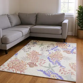 8' X 10' Cinnamon Ivory And Plum Geometric Washable Area Rug With UV Protection