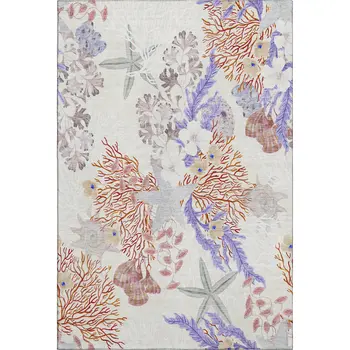 8' X 10' Cinnamon Ivory And Plum Geometric Washable Area Rug With UV Protection